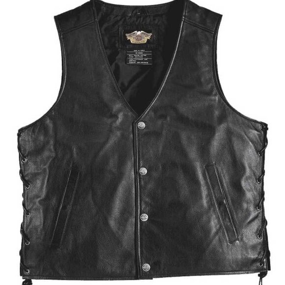Harley Davidson Pathway Side lace Black Leather Vest, Size XL - Picture 3 of 9